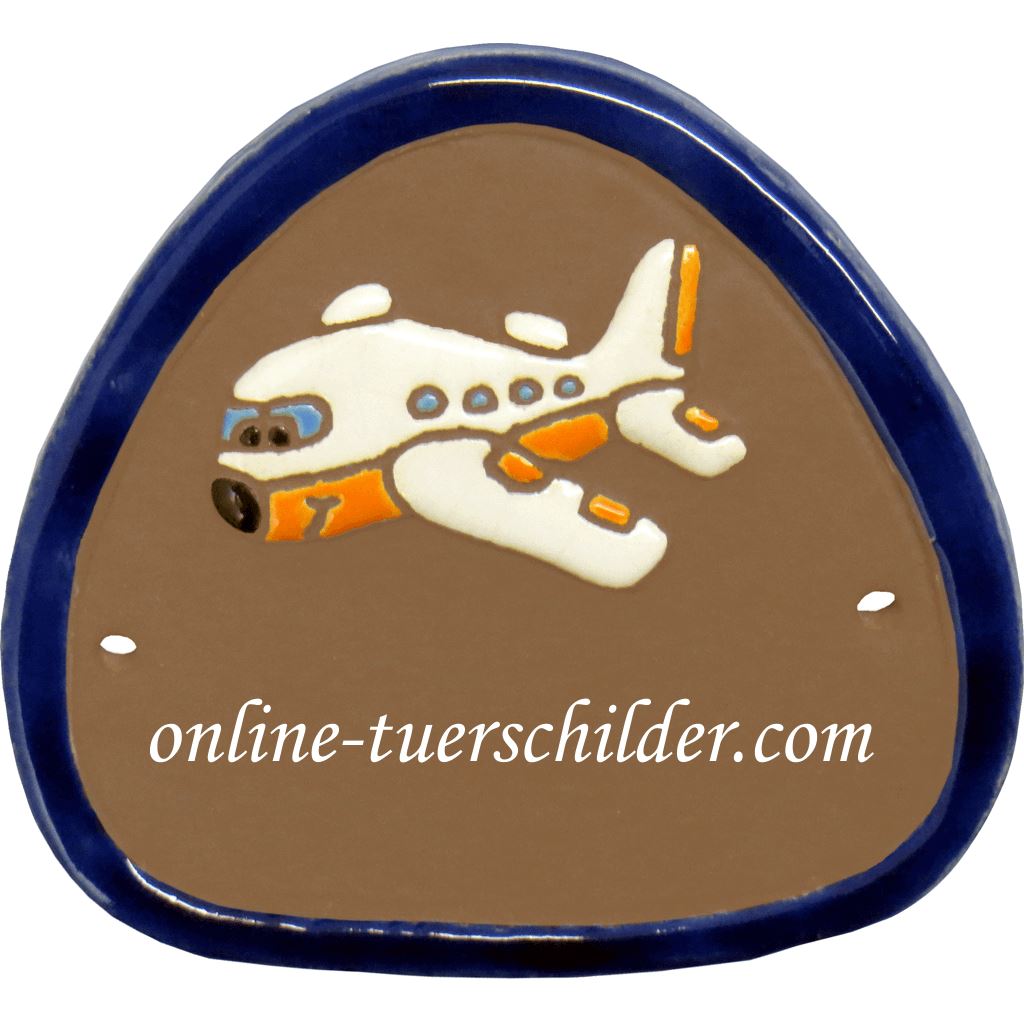 Türschild aus Keramik Flugzeug personalisiert Türschild Keramik Flugzeug Braun