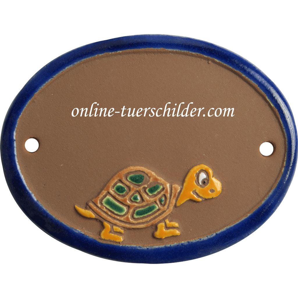 Türschild aus Keramik Motiv Schildkröte personalisiert Braun