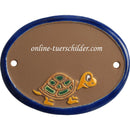 Türschild aus Keramik Motiv Schildkröte personalisiert  Braun 