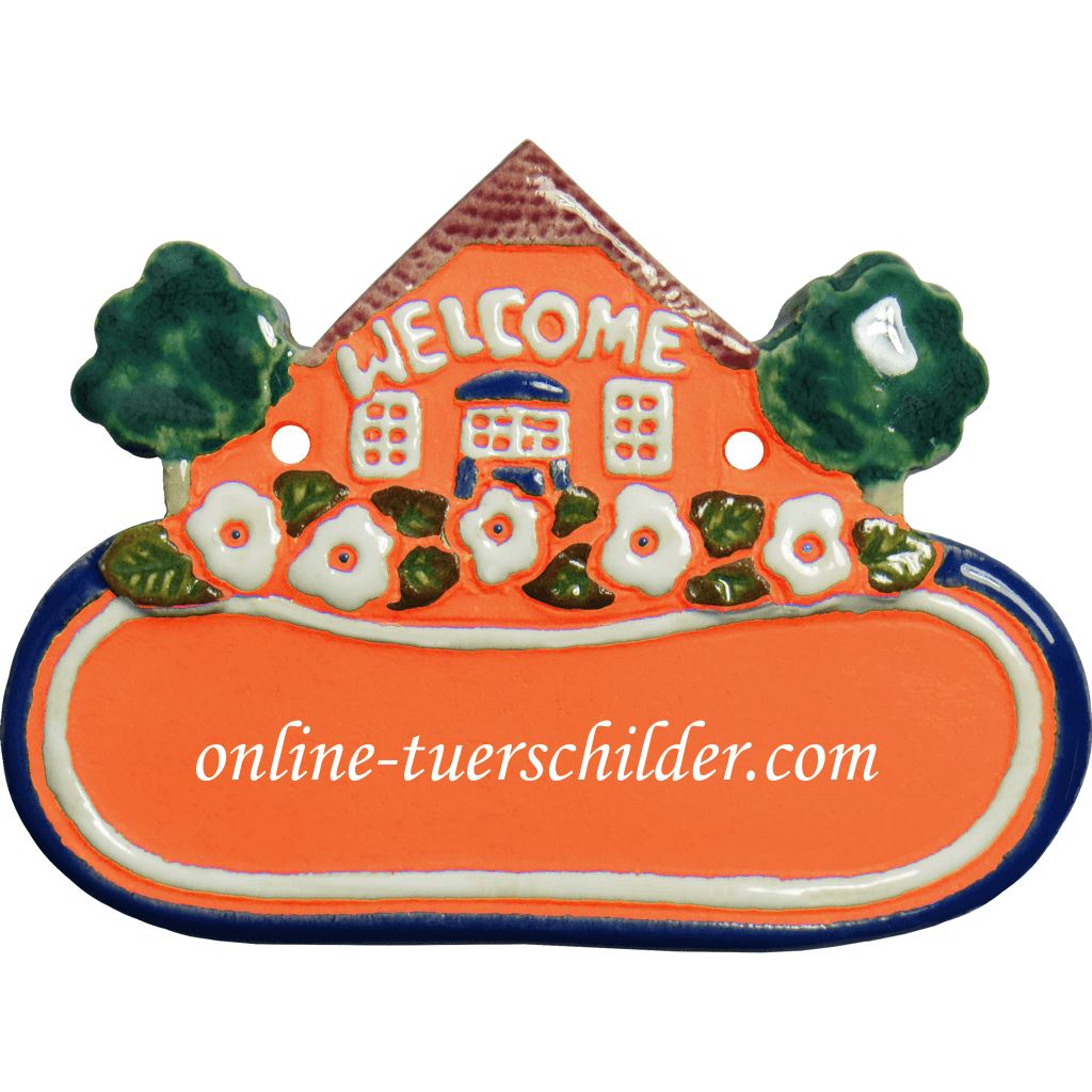 Türschilder aus Keramik Haus und Welcome personalisiert Terracotta