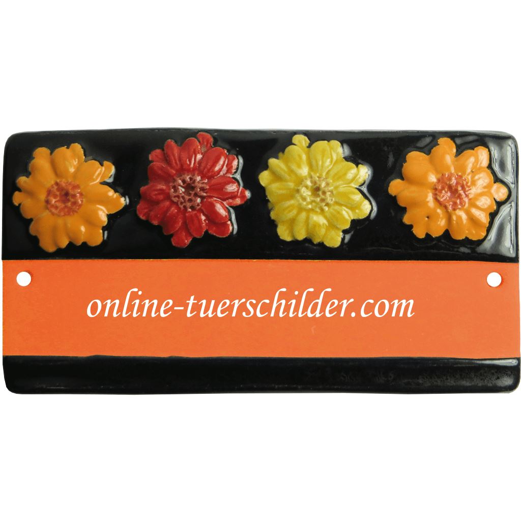 Türschild aus Keramik Blüten mit scharzem Rand personalisiert Türschild Keramik Terracotta