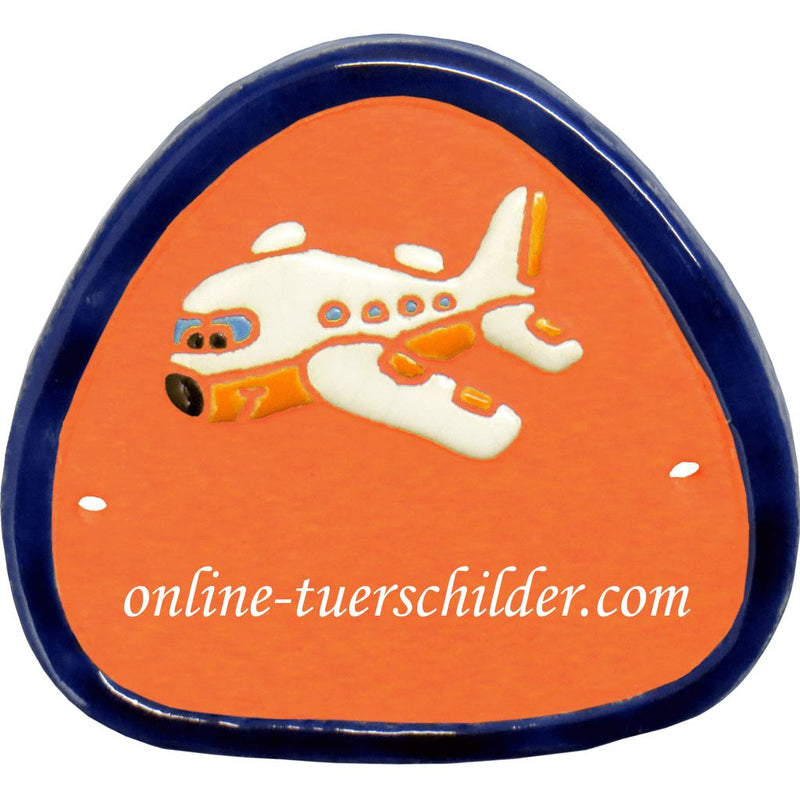 Türschild aus Keramik Flugzeug personalisiert Türschild Keramik Flugzeug  Terracotta 