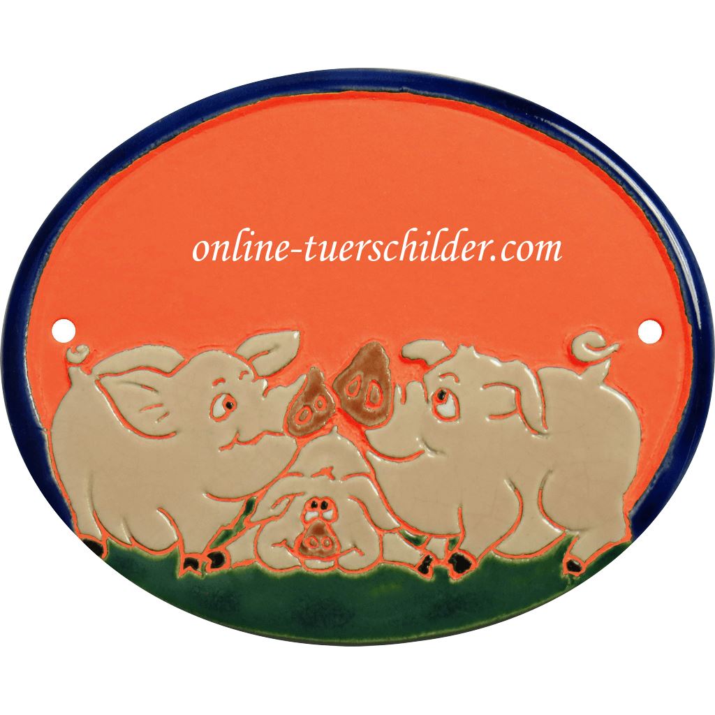 Türschild aus Keramik Schweinefamilie personalisiert Türschild Keramik Eine Terracotta