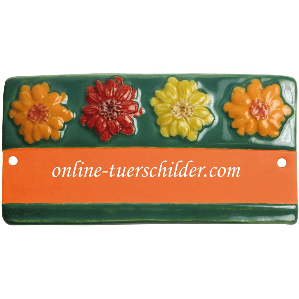Türschild aus Keramik Blüten mit grünem Rand personalisiert Türschild Keramik Terracotta