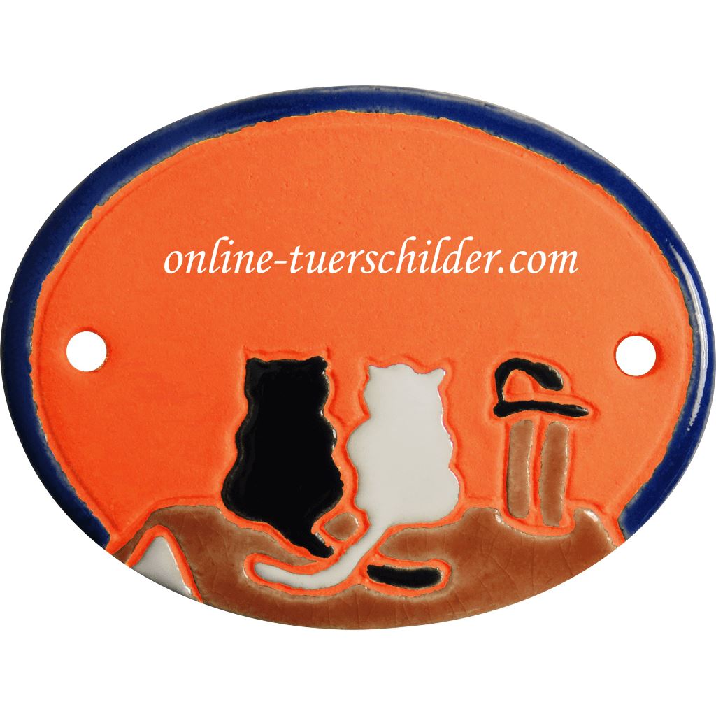 Türschild aus Keramik Katzen auf dem Dach personalisiert online-tuerschilder.com Terracotta