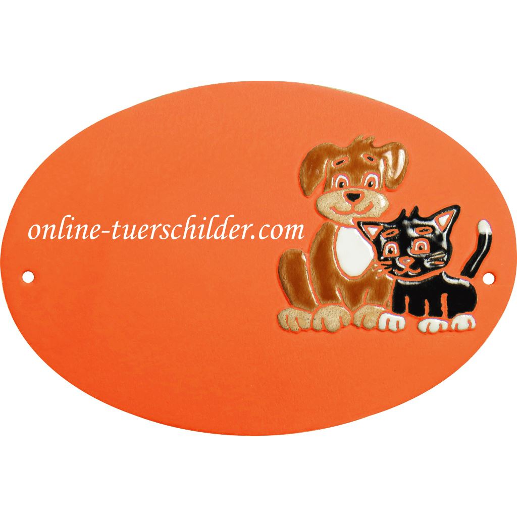 Türschild aus Keramik Hund und Katze personalisiert Türschild Keramik Terracotta