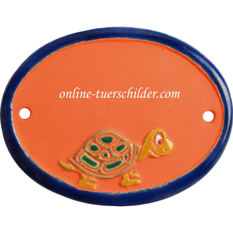 Türschild aus Keramik Motiv Schildkröte personalisiert  Terracotta 