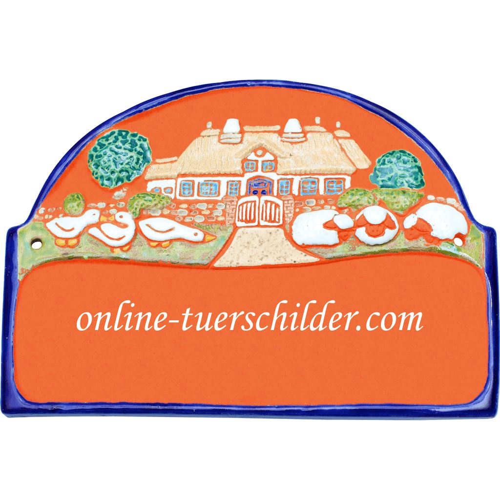 Türschild aus Keramik Gänse und Schafe personalisiert Keramikschild Terracotta