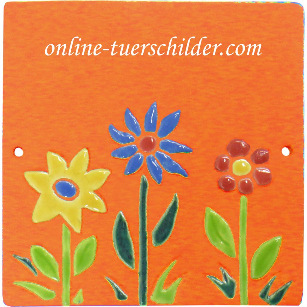 Türschild aus Keramik Blumen personalisiert Türschild Keramik Blumen Terracotta