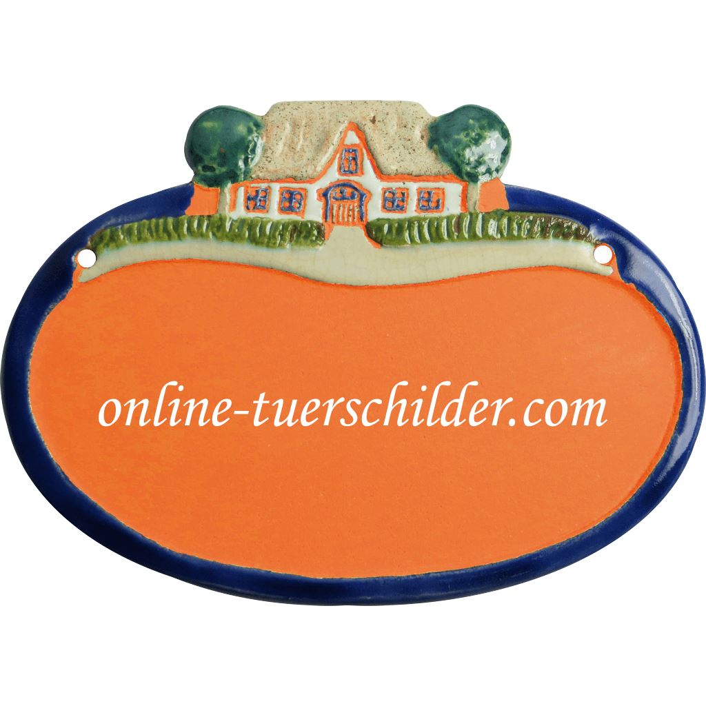Türschild aus Keramik Bauernhaus mit Bäumen personalisiert Keramikschild Terracotta