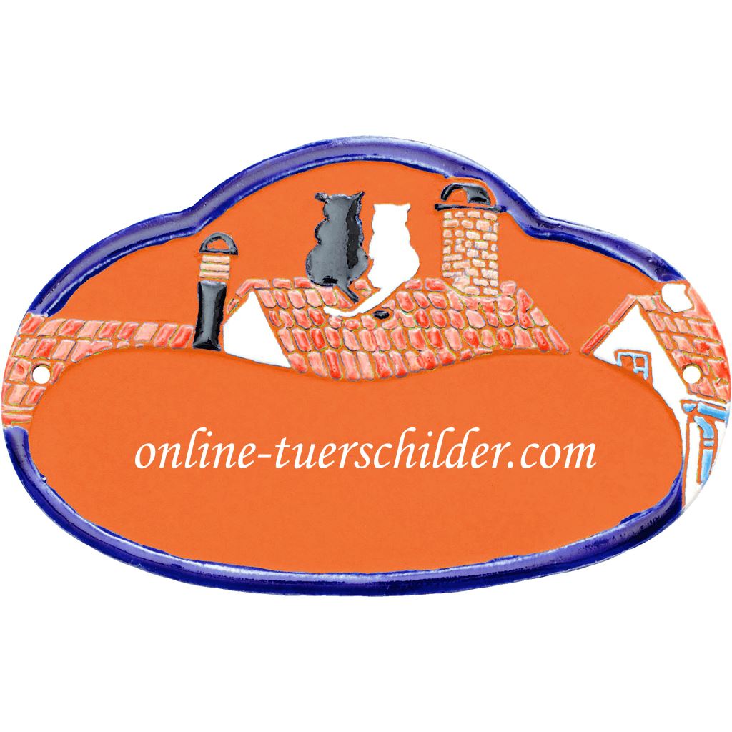 Türschild aus Keramik Zwei Katzen personalisiert Keramikschild online-tuerschilder.com Terracotta