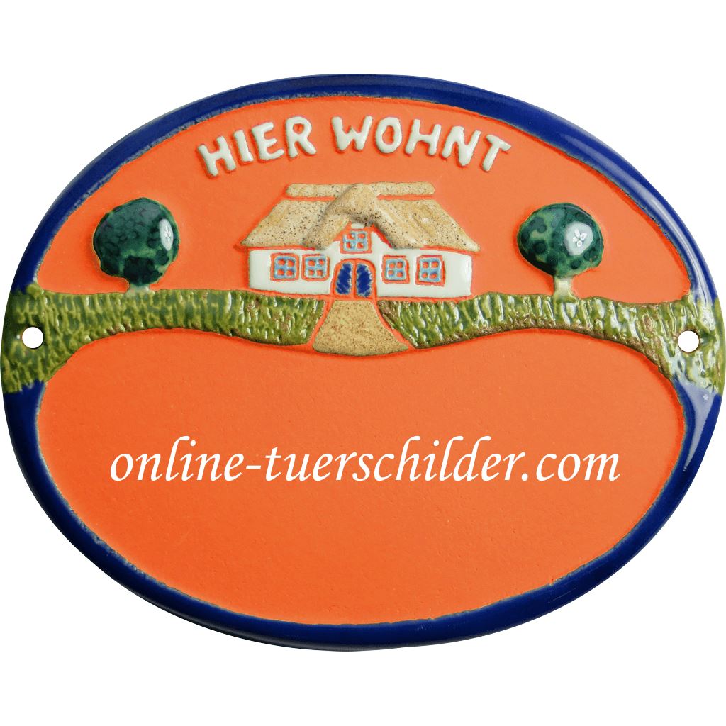Türschild aus Keramik Haus und hier wohnt personalisiert Türschilder Terracotta