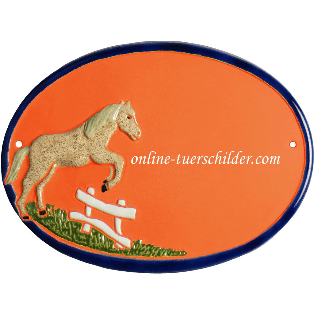 Türschild aus Keramik Pferd über Zaun personalisiert online-tuerschilder.com Terracotta
