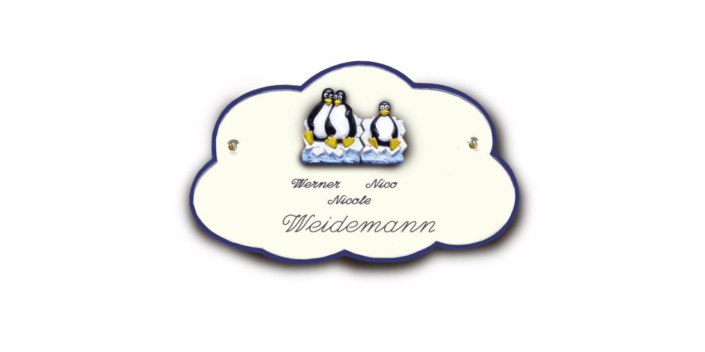 Familientürschild aus Artelith 3-5 Personen Pinguin Wolke Familientürschild aus Artelith Pinguin Wolke online-tuerschilder.com 3 Personen Creme