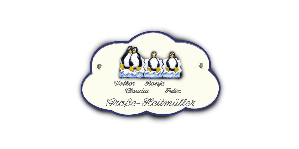 Familientürschild aus Artelith 3-5 Personen Pinguin Wolke Familientürschild aus Artelith Pinguin Wolke online-tuerschilder.com 4 Personen Creme