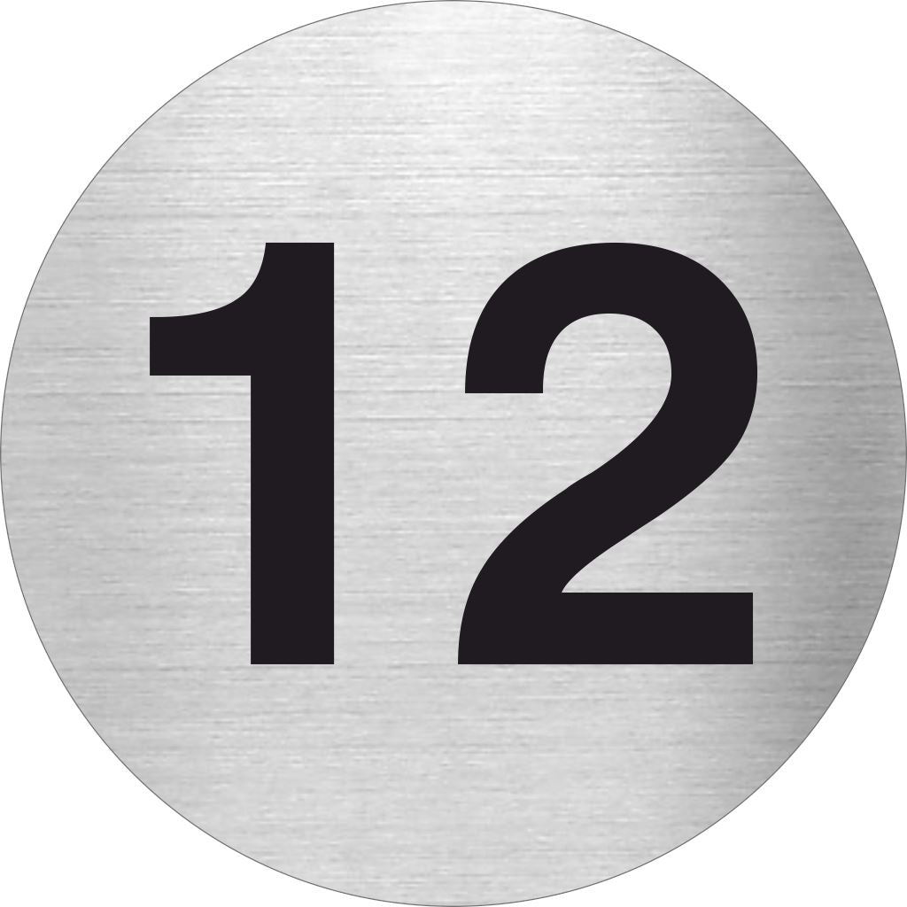 Piktogramm mit der Zahl 12 aus Edelstahl Piktogramme Zahl 12 online-tuerschilder.com Ø 60mm