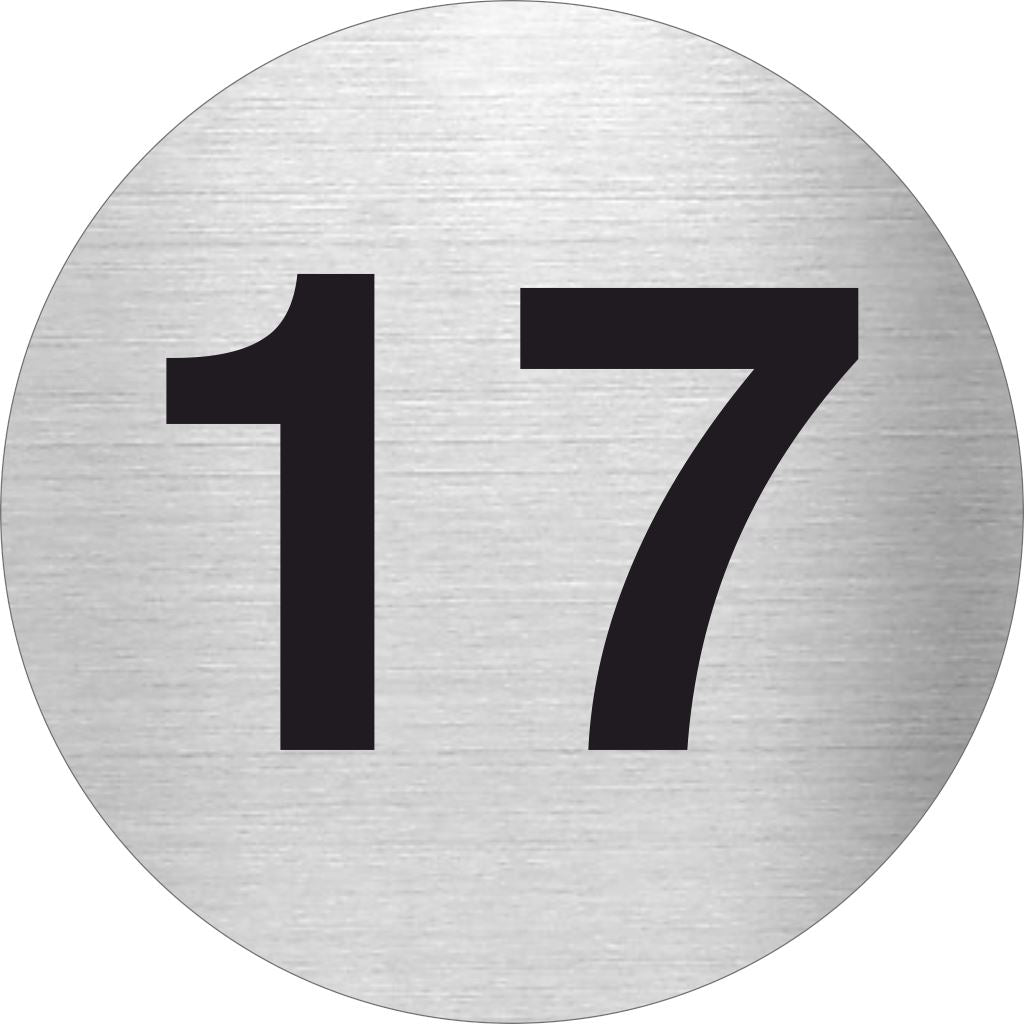 Piktogramm mit der Zahl 17 aus Edelstahl Piktogramme Zahl 17 online-tuerschilder.com Ø 60mm