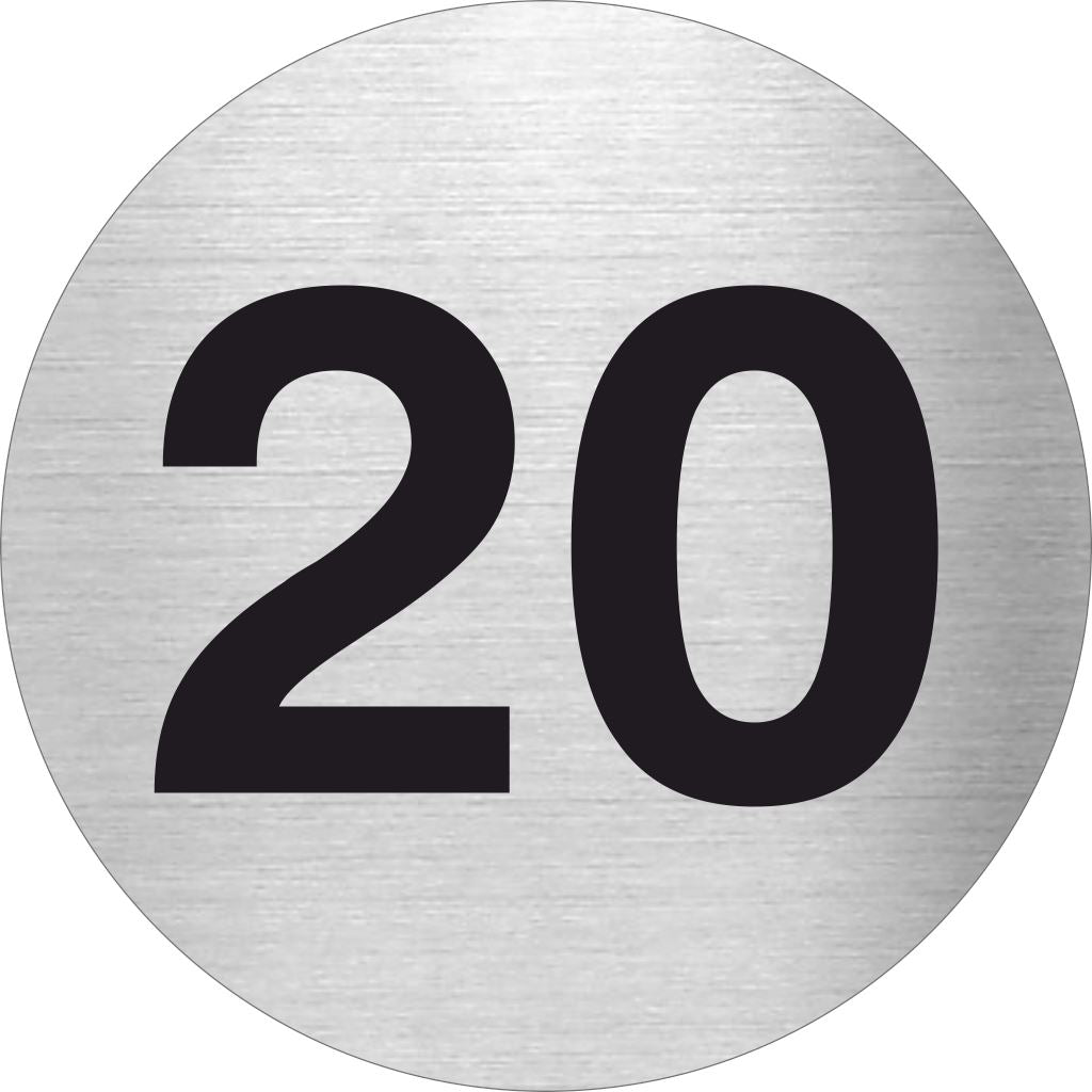 Piktogramm mit der Zahl 20 aus Edelstahl Piktogramme Zahl 20 online-tuerschilder.com Ø 60mm