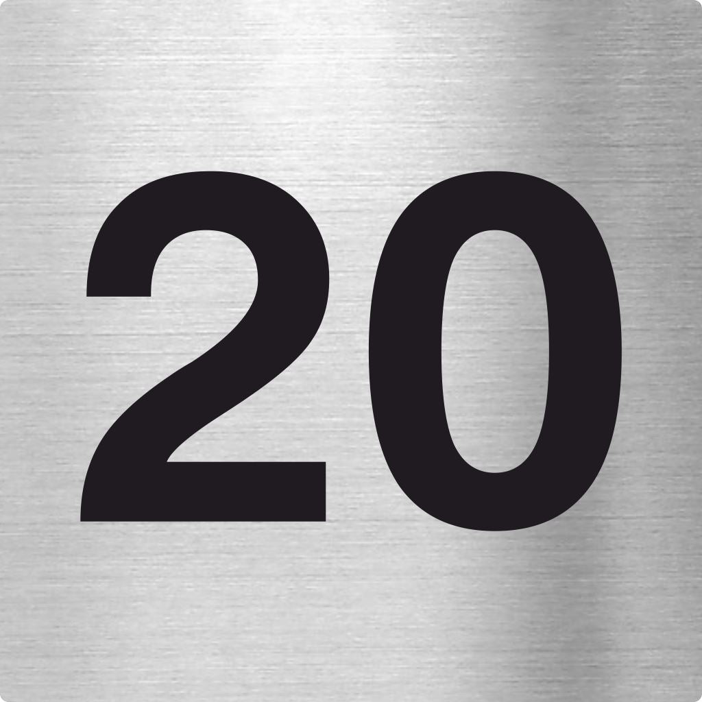 Piktogramm mit der Zahl 20 aus Edelstahl Piktogramme Zahl 20 online-tuerschilder.com 70x70mm