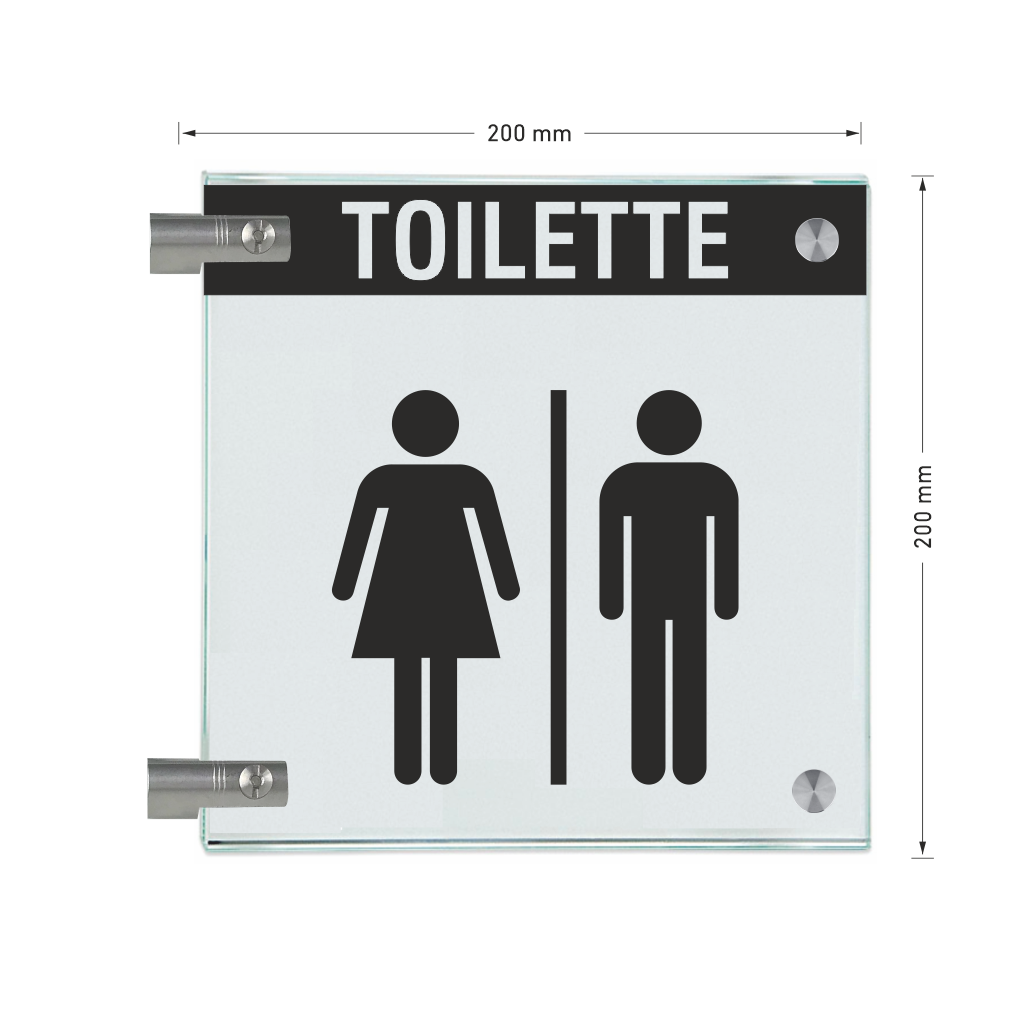 Fahnenschild Toiletten mit Balken, 2 Scheiben mit Glasverbinder