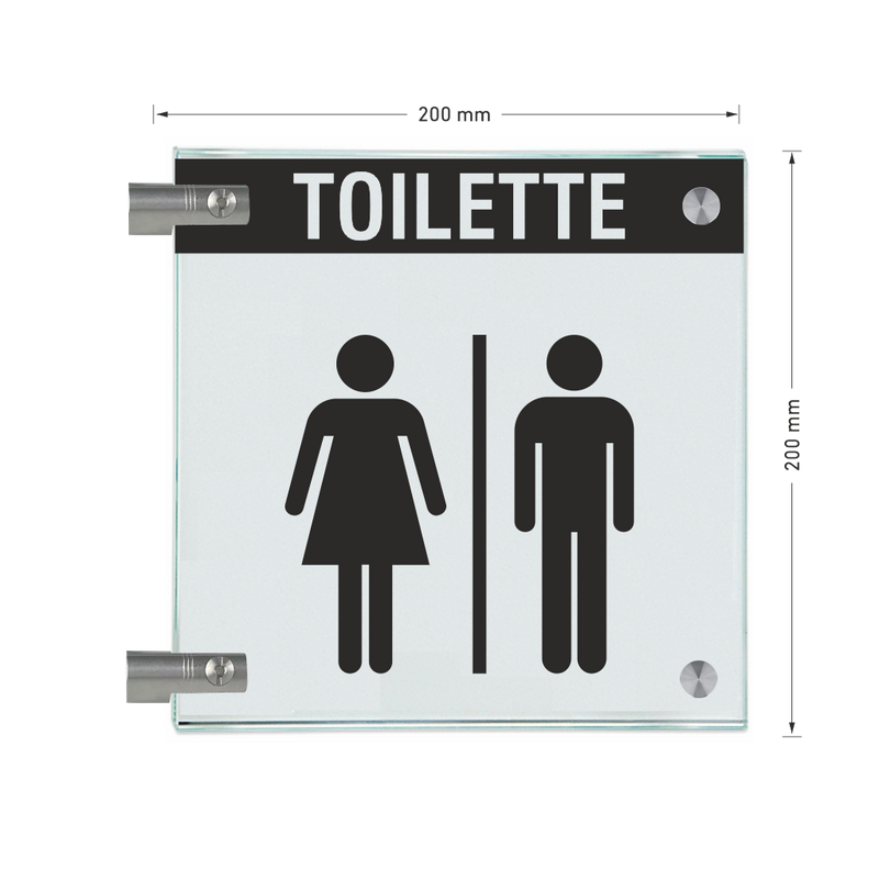 Fahnenschild Toiletten mit Balken, 2 Scheiben mit Glasverbinder