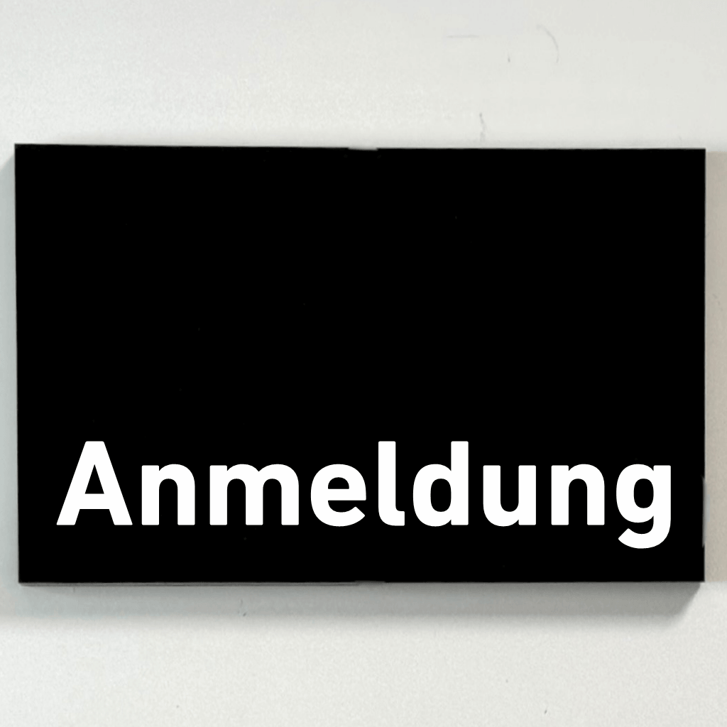 Anmeldung Praxis Schilder aus Acrylglas - Folienaufkleber in 130 x 200 mm
