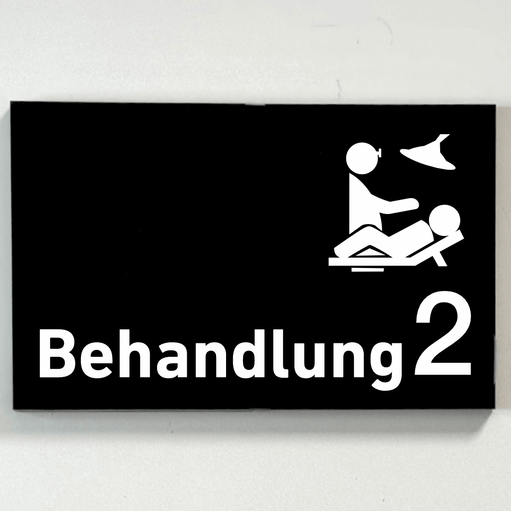 Behandlung 1-9 mit Piktogramm Praxisschild Acrylglas-Folienaufkleber in 130 x 200 mm zum Kleben