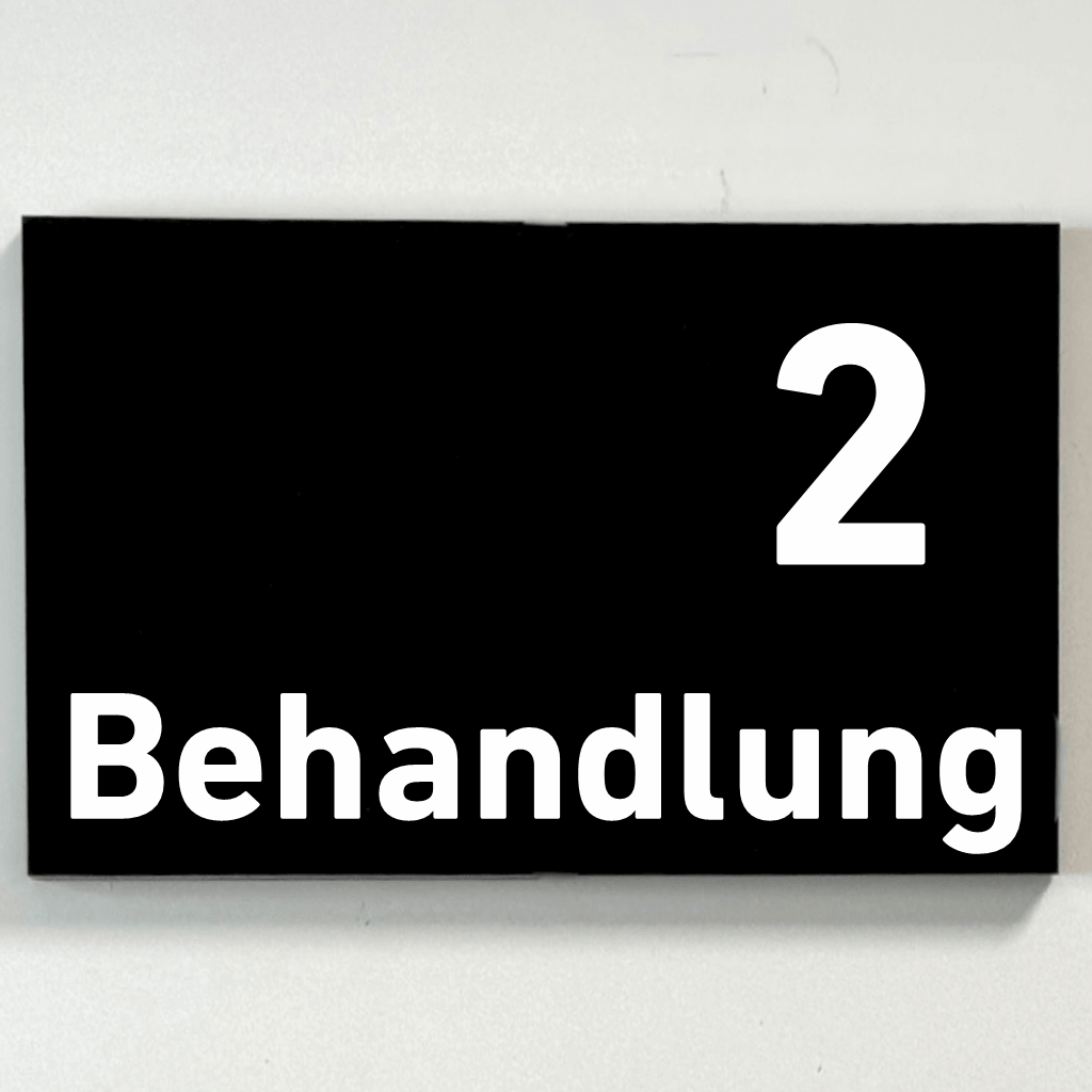 Behandlung 1-9-Praxisschilder Acrylglas-Folienaufkleber in 130 x 200 mm zum Kleben