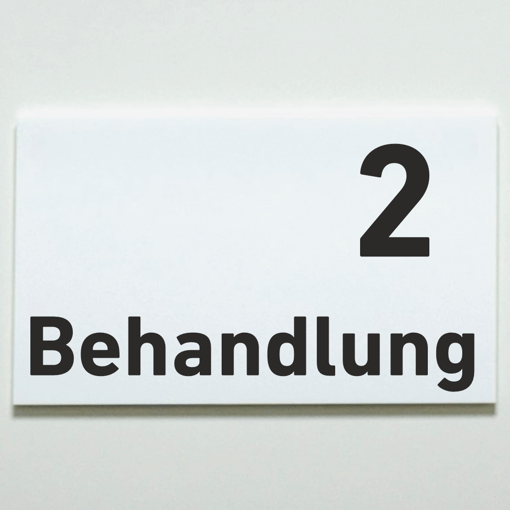Behandlung 1-9-Praxisschilder Acrylglas-Folienaufkleber in 130 x 200 mm zum Kleben