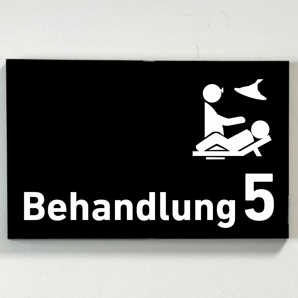 Behandlung 1-9 mit Piktogramm Praxisschild Acrylglas-Folienaufkleber in 130 x 200 mm zum Kleben