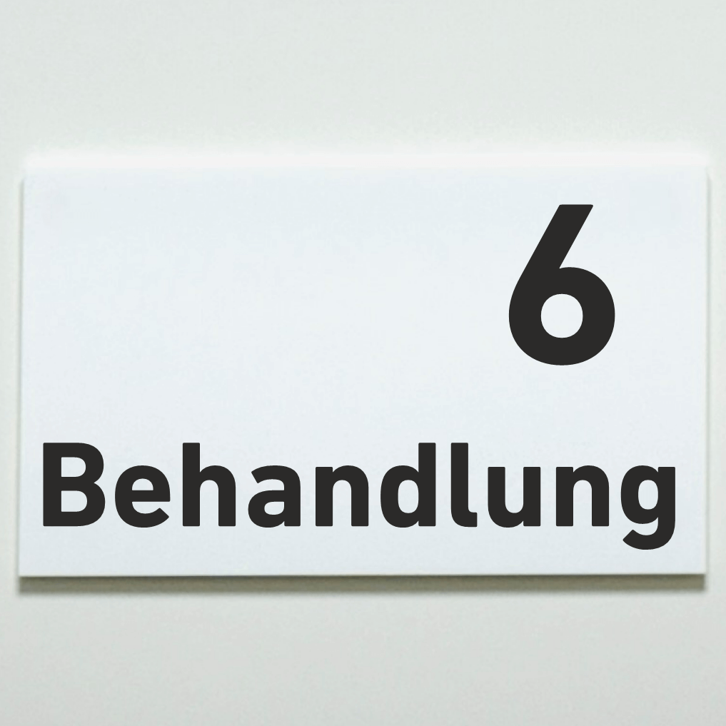 Behandlung 1-9-Praxisschilder Acrylglas-Folienaufkleber in 130 x 200 mm zum Kleben