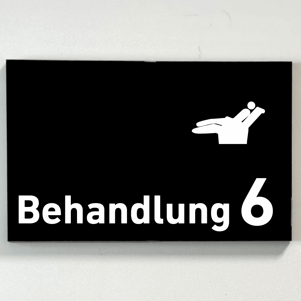 BEHANDLUNG 1-9 Zahnarzt Praxisschild Acrylglas - Folienaufkleber in 130 x 200 mm zum Kleben