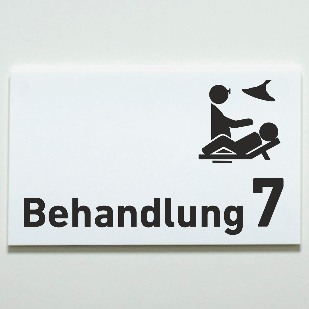 Behandlung 1-9 mit Piktogramm Praxisschild Acrylglas-Folienaufkleber in 130 x 200 mm zum Kleben