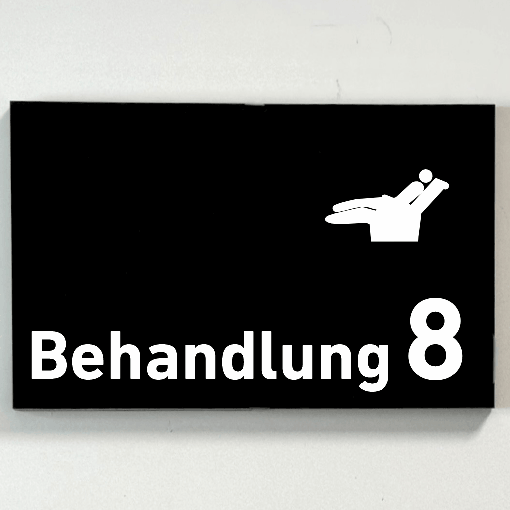 BEHANDLUNG 1-9 Zahnarzt Praxisschild Acrylglas - Folienaufkleber in 130 x 200 mm zum Kleben