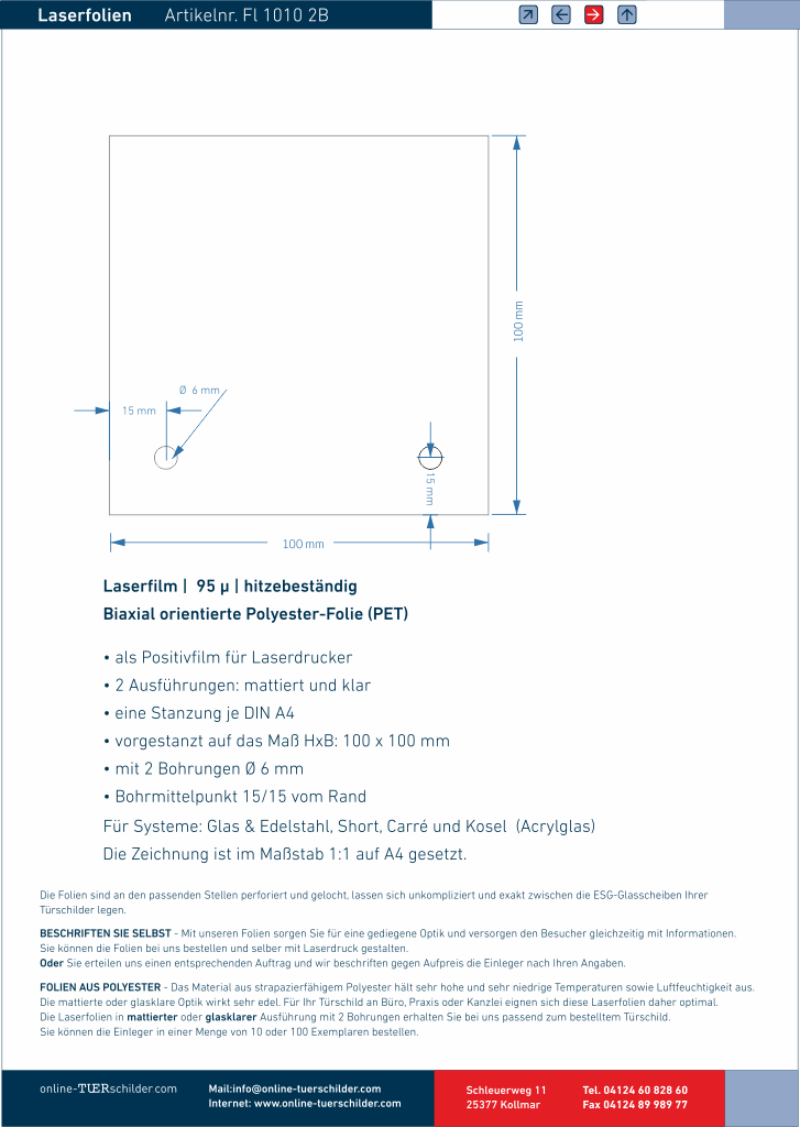 Laserfolien 2 Bohrungen 12