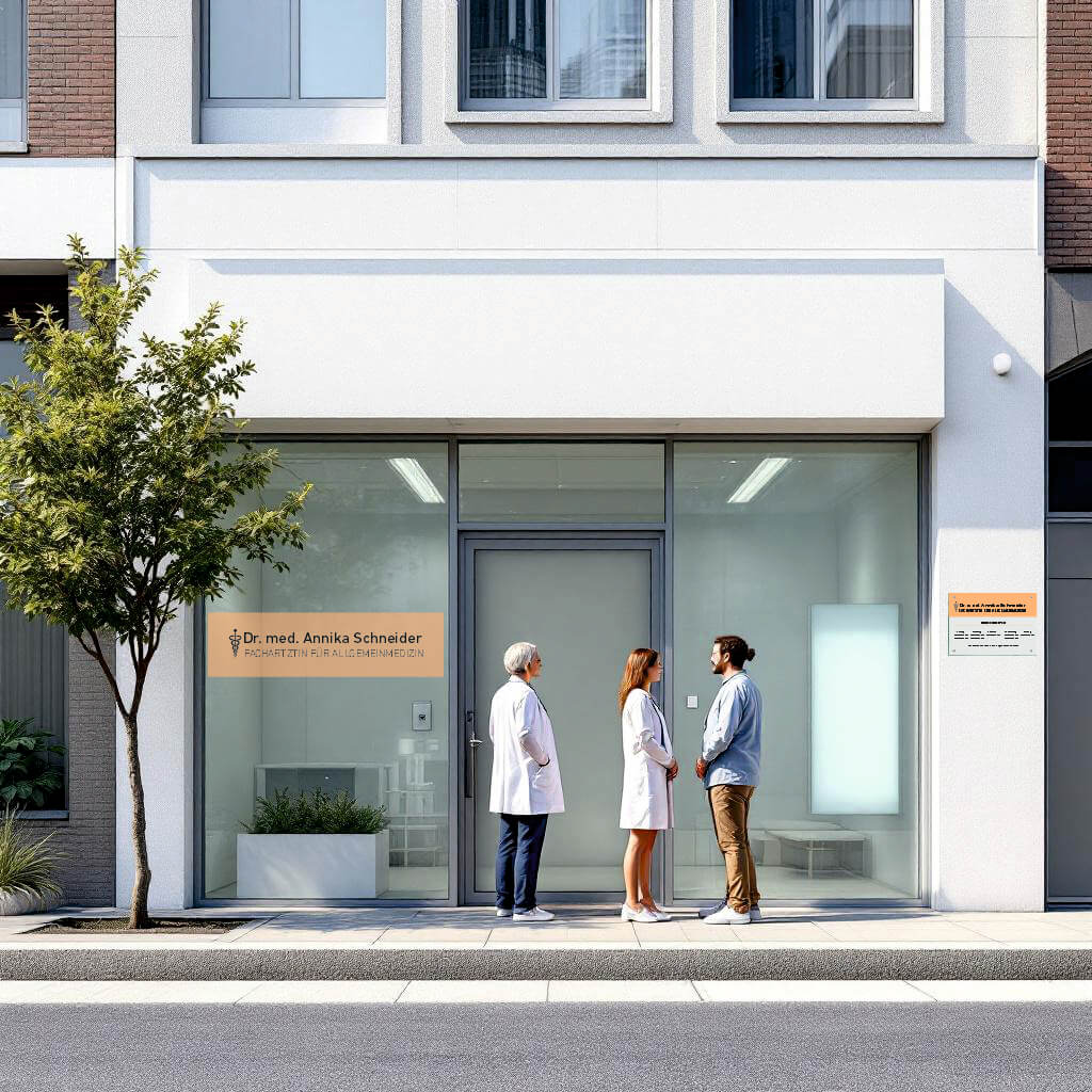Praxisschilder Hausarzt für Außen in vielen Größen - aus 8 mm Glas mit 4 Haltern