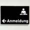 Praxisschild Acrylglas / Folienaufkleber Anmeldung Pfeil links zum Kleben