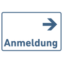 Praxisschild Acrylglas / Folienaufkleber Anmeldung Pfeil rechts zum Kleben