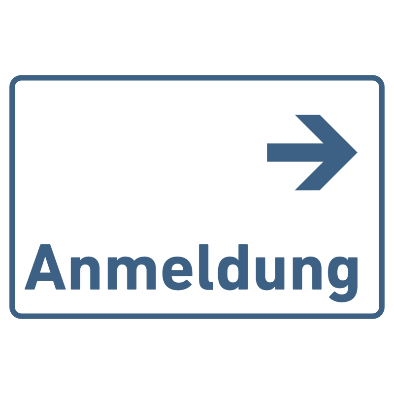 Praxisschild Acrylglas / Folienaufkleber Anmeldung Pfeil rechts zum Kleben