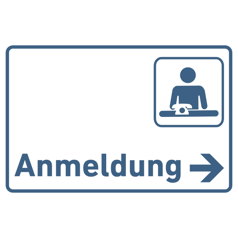 Praxisschild Acrylglas / Folienaufkleber Anmeldung Pfeil rechts zum Kleben