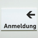 Praxisschild Acrylglas / Folienaufkleber Anmeldung Pfeil links zum Kleben