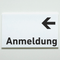 Praxisschild Acrylglas / Folienaufkleber Anmeldung Pfeil links zum Kleben