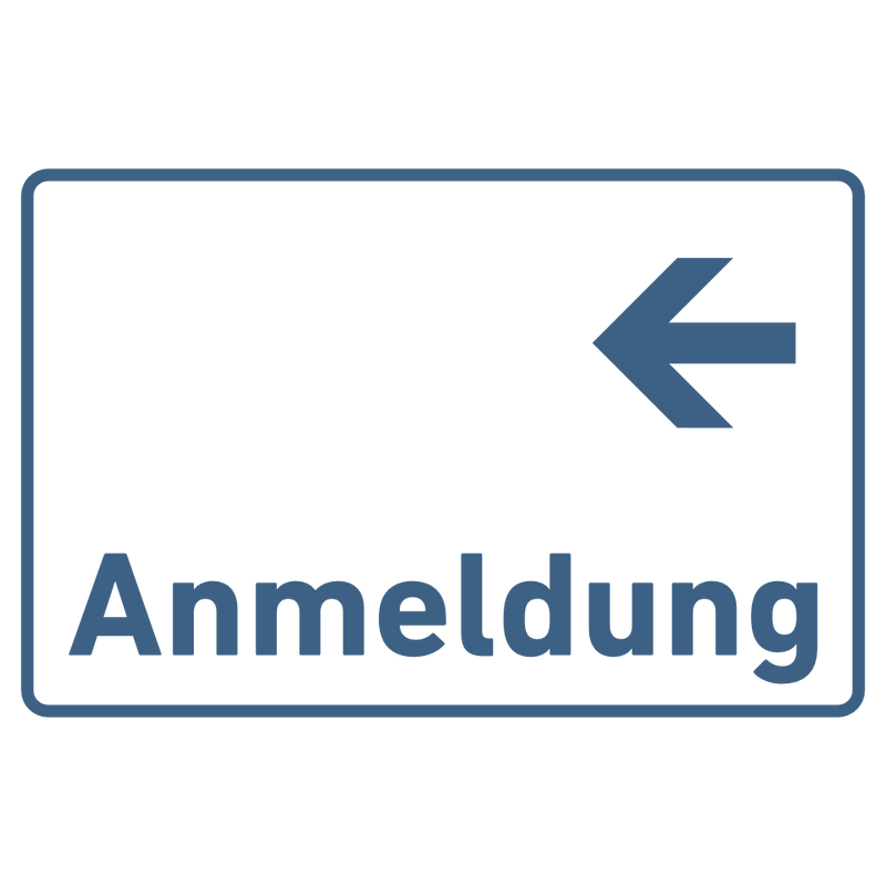 Praxisschild Acrylglas / Folienaufkleber Anmeldung Pfeil links zum Kleben