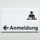 Praxisschild Acrylglas / Folienaufkleber Anmeldung Pfeil links zum Kleben