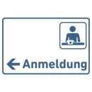 Praxisschild Acrylglas / Folienaufkleber Anmeldung Pfeil links zum Kleben