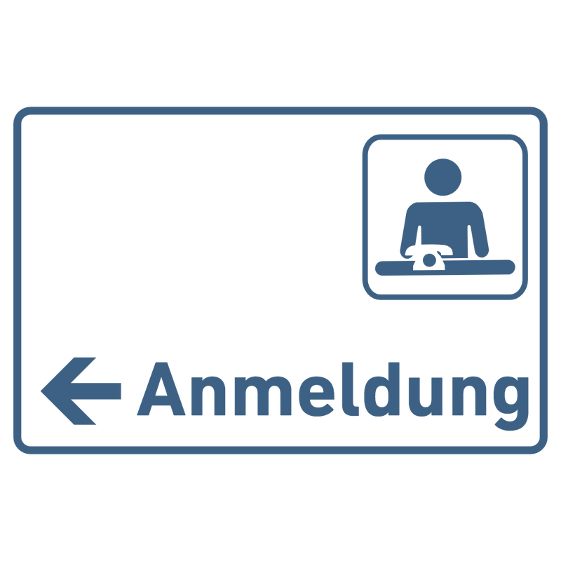Praxisschild Acrylglas / Folienaufkleber Anmeldung Pfeil links zum Kleben