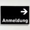 Praxisschild Acrylglas / Folienaufkleber Anmeldung Pfeil rechts zum Kleben