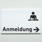 Praxisschild Acrylglas / Folienaufkleber Anmeldung Pfeil rechts zum Kleben