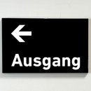Schild für Ihre Praxisaus  Acrylglas / Folienaufkleber Ausgang links zum Kleben