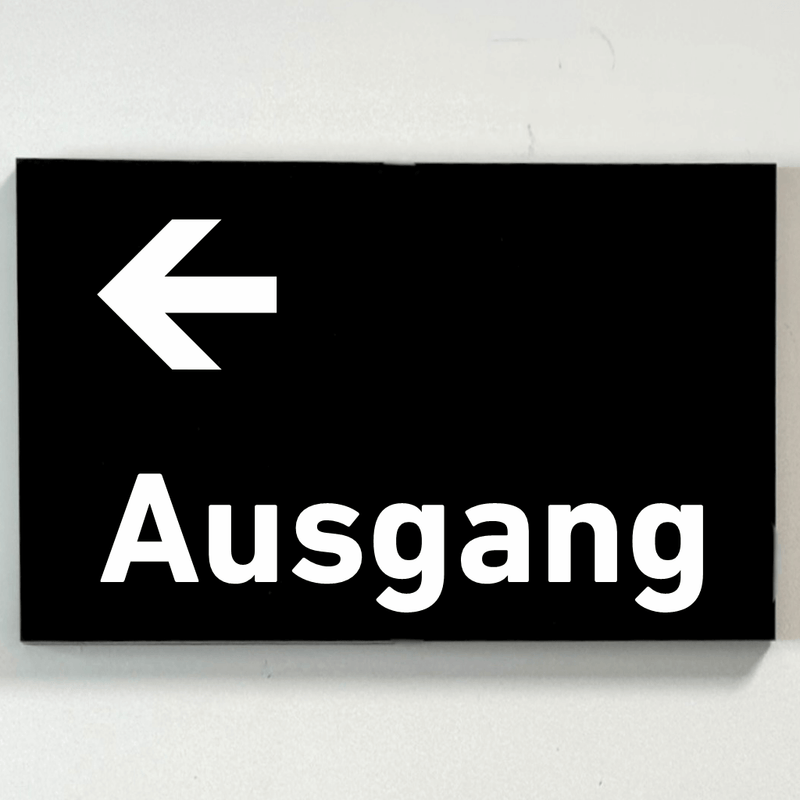 Schild für Ihre Praxisaus  Acrylglas / Folienaufkleber Ausgang links zum Kleben